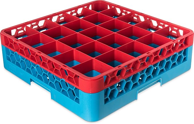 CFS OptiClean 25-Compartment Glass Rack with 1 Extender Red