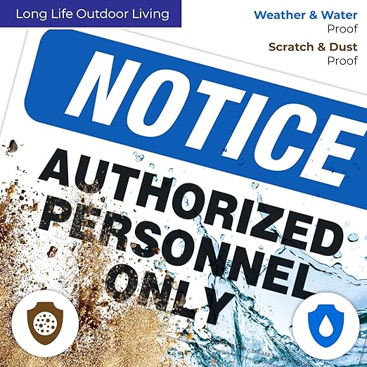 Authorized Personnel Only Sign, 10x7 Inches, 55 mil Thick HDPS (high Density polystyrene), Made in USA