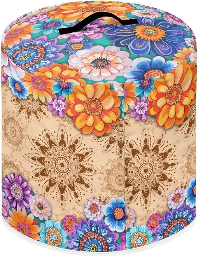 TODIYADDU Vintage Hippie Flower Electric Pressure Cooker Cover Round Protective Cover Bag with Pocket and Handle for Instant Pot or Rice Cooker Kitchen Small Appliance Dust Covers Holiday Presents, M