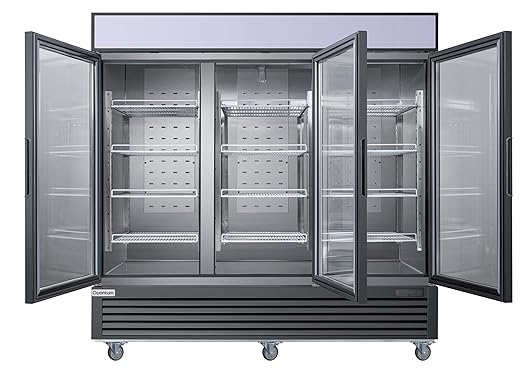 Commercial Grade Merchandiser Refrigerator with 3 Fog Resistant Glass Doors, 69 Cubic Feet, Stainless Steel & Black