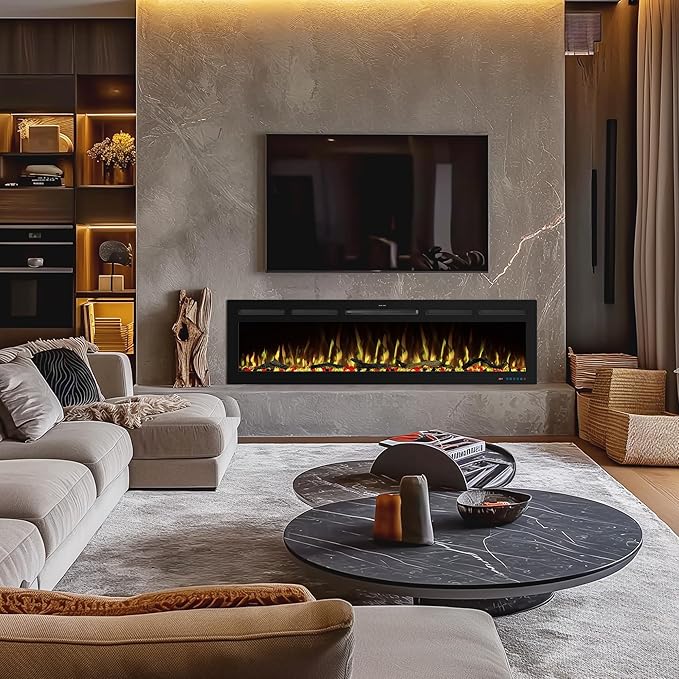45" WiFi Electric Fireplace Inserts, Recessed and Wall Mounted Fireplace Heater W/Adjustable Flame Color & Brightness, Thermostat, 9H Timer, App and Remote Control, 750/1500W