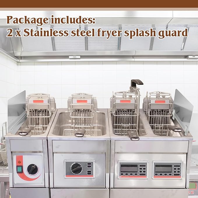 2 Packs Stainless Steel Fryer Splash Guard Commercial Splatter Guard Side Stove Splash Guard for Stop Oil from Splattering (20-1/2" W x 9" H)
