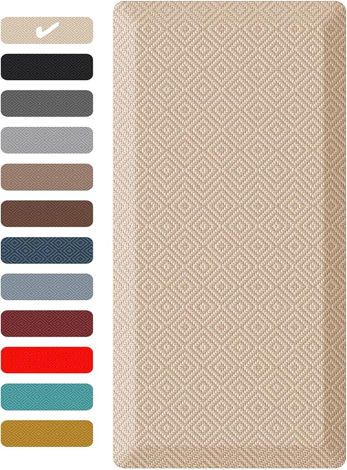 Ophanie Kitchen Mats for Floor, 3/4 inch Thick, 17x24 Anti Fatigue Cushioned Mat, Kitchen Rugs, Waterproof, Comfort Ergonomic Standing Mat for Office, Home, Sink, Beige Non-Slip Ridged Bottom