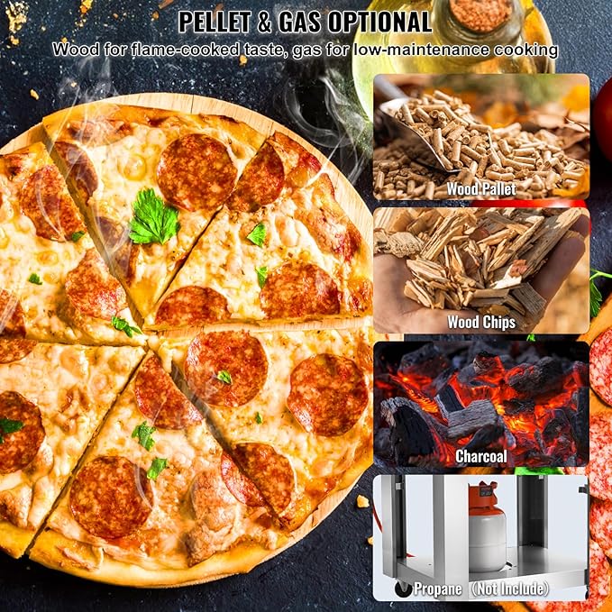 VEVOR Dual Fuel Giant Pizza Oven Outdoor, 26" Artisan Large Pizza Ovens, Pellet & Propane Gas Kiln Pizza Maker with Wheels, Pizza Stone, Multi Fuel Cooker for Camping & Backyard