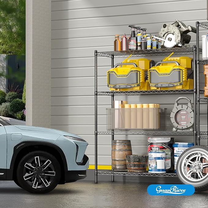 4-Shelf Adjustable Metal Shelf Wire Shelving Unit Heavy Duty Storage Rack Display Shelf for Office,Kitchen,Bedroom,Bathroom,Laundry,Pantry Basement,Garage(Black,48" L x 18" W x 62" H)