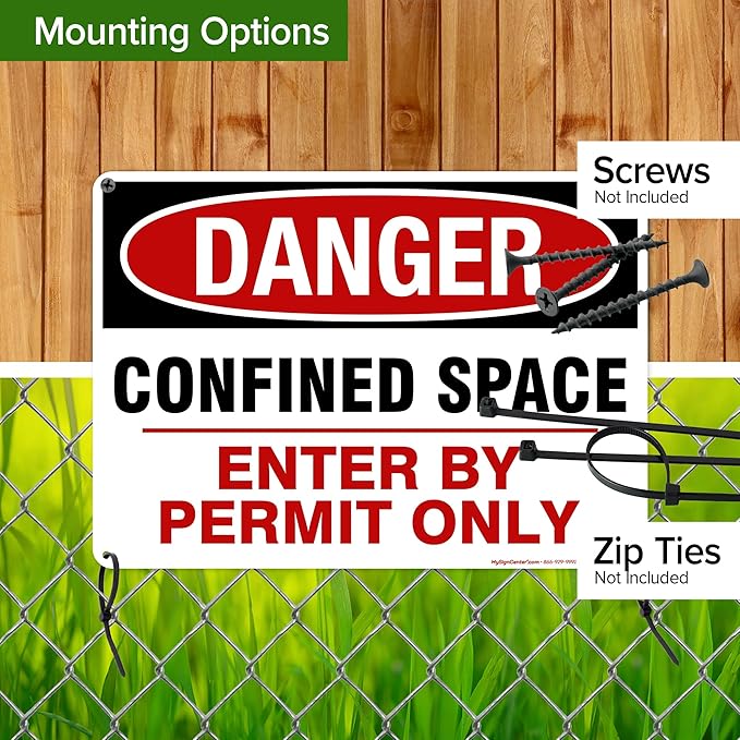 Danger Confined Space Enter By Permit Only Sign, 10x14 Inches, 55 mil thick HDPE (high density polyethylene), Made in USA by My Sign Center