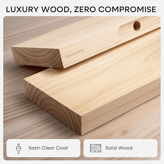Homeforia 42 inch Natural Floating Shelf, High End Solid Real Wood 42inch Small Floating Shelves for Wall Mounted, Natural Wooden Floating Shelves, Heavy Duty Bracket, 42 X 6.5 X 1.75 in, Set of 3