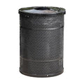 55 Gallon Perforated Trash Can with Flat Lid, Steel Outdoor Heavy-Duty Commercial Waste Bin, Round Recycle Container, Durable Garbage Can for Parks, Municipalities, Schools, Parking