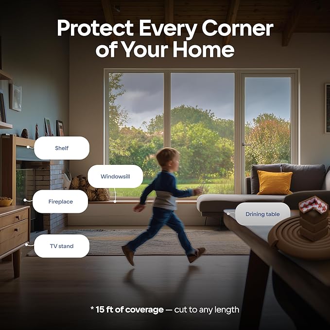 Furniture Edge 16.2ft & Corner Guards | Protective Foam Cushion | 15ft Bumper 4 Adhesive Childsafe Corners | Baby Child Proofing Foam Set and Safe for Table, Fireplace, Countertop | Brown
