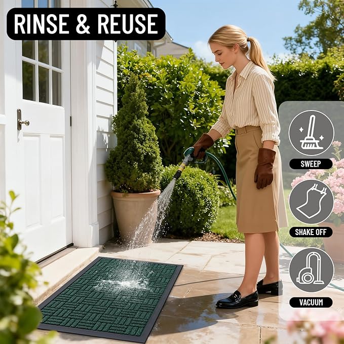 OLANLY Front Door Mat Outside Entrance 71x23, Absorbent, Heavy Duty Sturdy Natural Rubber Doormat Indoor Outdoor, Non-Slip, Stain and Fade Resistant, Low Profile Floor Mat for Entryway, Black Green
