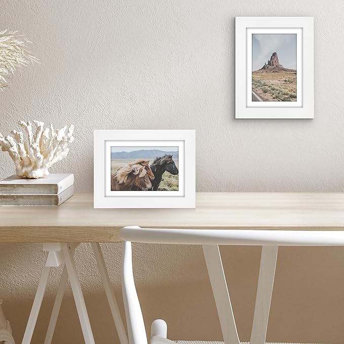 Americanflat 5x7 Picture Frame with Shatter-Resistant Glass - Use as 4x6 Frame with Mat or Display 5x7 Photo Without Mat - Signature Collection - Picture Frames for Tabletop and Wall Display - White