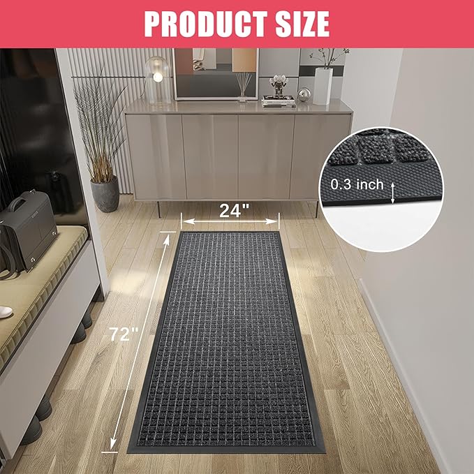 Kuyal Front Door Mat, 2'*6' Door Mat for Inside Outside Entrance,Waterproof Welcome Mats with Non-Slip Backing, Indoor Outdoor Entryway, Commercial Floor Mats, Durable & Easy to Clean, Dark Gray