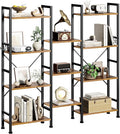Furologee Triple 4 Tier Bookshelf, Bookcase with 11 Open Display Shelves, Wood and Metal Shelf Storage Organizer,Industrial Wide Shelving Unit for Living Room,Home Office,Rustic Brown