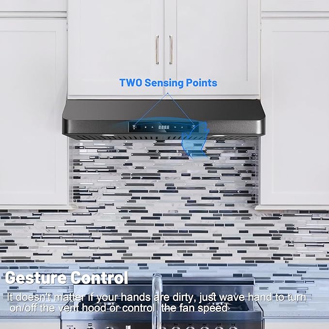 Range Hood 30 inch Under Cabinet, 900CFM Black Kitchen Vent Hood, Permanent Baffle Filters，Top and Rear Vents