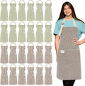 Janmercy 24 Pcs Aprons for Women Men with 2 Pockets Linen Cooking Kitchen Apron Adjustable Bib Chef Apron Bulk Aprons Unisex