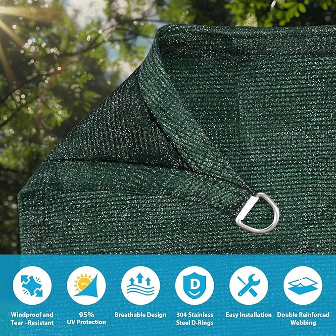 Amagenix Sun Shade Sail 20X32 Curved Edge Outdoor Shade Canopy Dark Green Breathable 95% UV Block Shade Cloth for Patio Garden Backyard (We Make Custom Size)