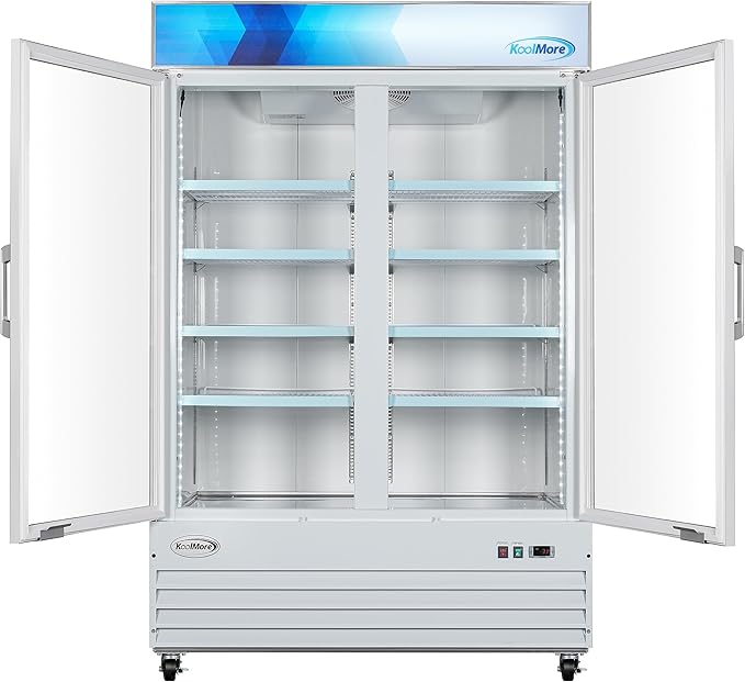 KoolMore 53 in. Commercial Two Glass Door Display Upright Freezer Merchandiser in White 45 Cu. Ft. (MDF-2GD-45C-WH)