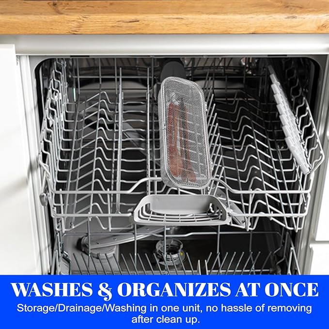 Dishwasher Chopstick Basket for Small Items, Stainless Steel Utensil Holder for Dishwasher with Mesh Design, Replacement Silverware Organizer (10.4" L x 4.5" W x 3" H)