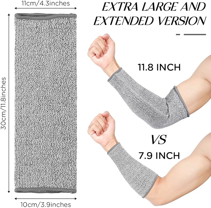 Neer 4 Pair Protective Arm Sleeves for Thin Skin Anti-Cut Burn Resistant Cover Forearm Sleeve for Cooking Construction (Gray,11.8 Inch)