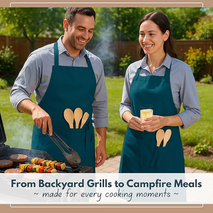 Native Fab Kitchen Apron 2 Pack - 100% Cotton Adjustable, Durable Apron with Pockets, Perfect for Cooking, Baking, Grilling