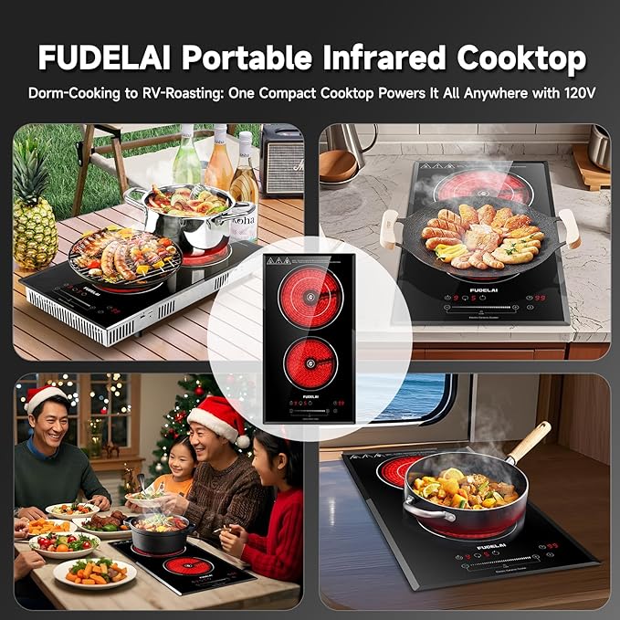 2-Burner Electric Cooktop, 3200W 240V Ceramic Hot Plate with 9 Power Levels,Touch Control,Auto Safety Lock,Timer,UL Certified Plug, For Built-in/Countertop Use/RV Camping