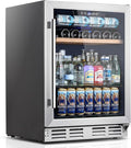 Kalamera Mini Fridge 24 Inch Undercounter Beverage and Wine Cooler Refrigerator Built-in or Freestanding - 118 Cans & 15 Bottles Capacity with LED Light Glass Door