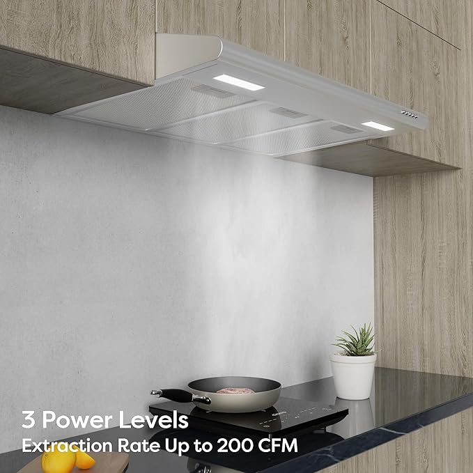 Under Cabinet Range Hood 30 inch Vent Hood for Kitchen with 3 Speed Exhaust Fan, Ducted and Ductless Convertible, Stainless Steel