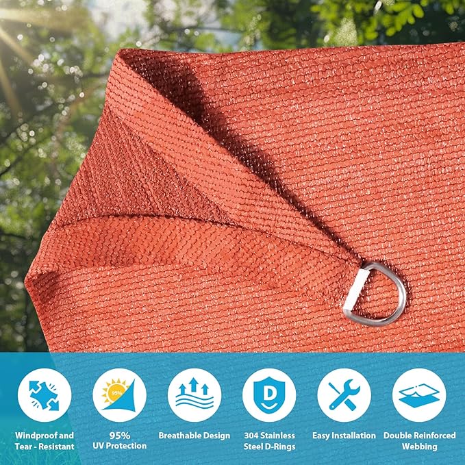Amagenix Sun Shade Sail 15'X24' Curved Edge Outdoor Shade Canopy Rust Red Breathable 95% UV Block Shade Cloth for Patio Garden Backyard (We Make Custom Size)