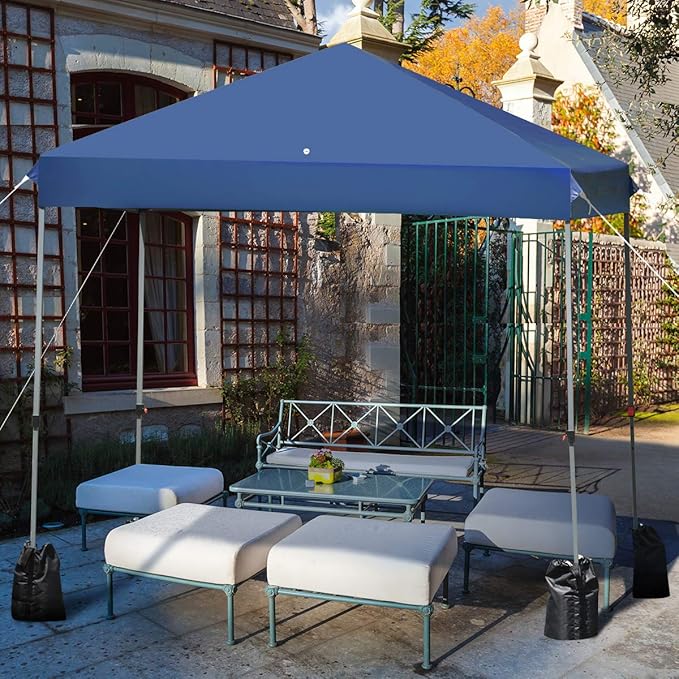 Tangkula 8x8 Ft Pop Up Canopy, Straight Leg Instant Tent Shelter with Wheeled Bag, 4 Sand Bags, 8 Stakes, 4 Ropes, Outdoor Canopy Tent for Camping, Beach, Backyard (Blue)