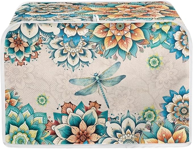 UNICEU Boho Floral Dragonfly 4 Slice Toasters Cover, Reusable Kitchen Accessories Dust-proof Toasters Cover