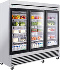 COOLCHEF 81" Commercial Glass Door Refrigerator, 72 Cu.Ft Triple-Door Reach-In Cooler, 33–40℉, Triple-Layer Low-E Glass, 12 Shelves, R290