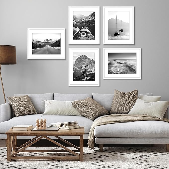 Americanflat 16x20 Picture Frame with Polished Plexiglass - Set of 5 - Use as 12x16 Frame with Mat or Display 16x20 Photo Without Mat - Galleria Collection - Picture Frames for Wall Display - White