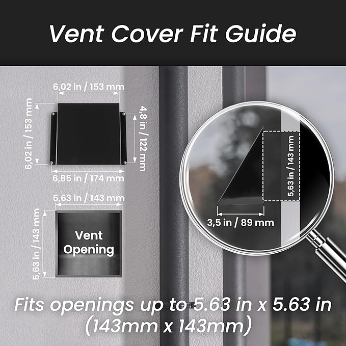Repa Market 6 x 6 Inch Black Galvanized Steel Vent Cover - Duct Exhaust/Inlet Rain Deflector - Weatherproof Guard for Ventilation Systems/Indoor/Outdoor Vent Hood/Air Vent Grille Protection Roof