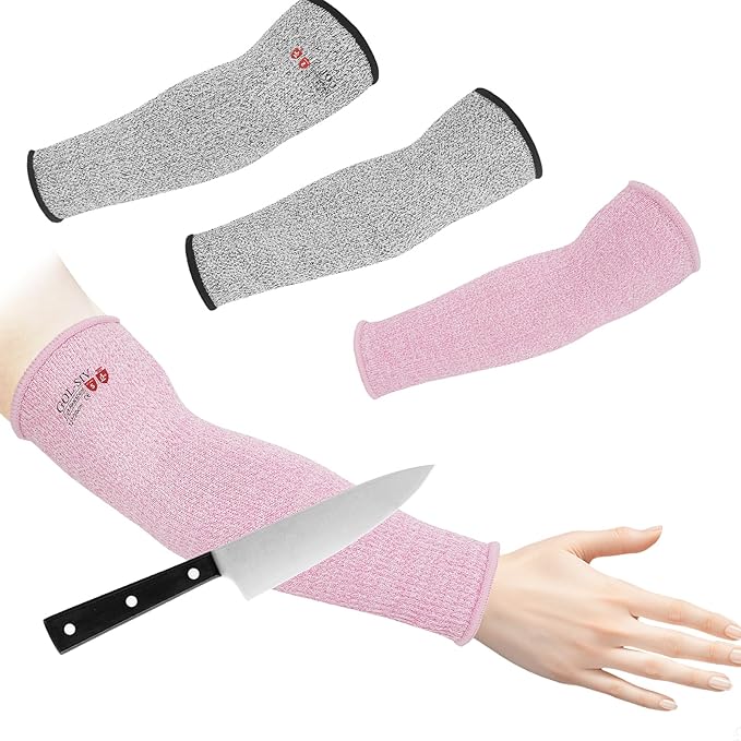 Arm Protectors For Thin Skin And Bruising, Cut Resistant Sleeves For Men Women, A5 Level Farmer Sleeve For Gardening (Grey & Pink, 2pairs, 11.8 In)