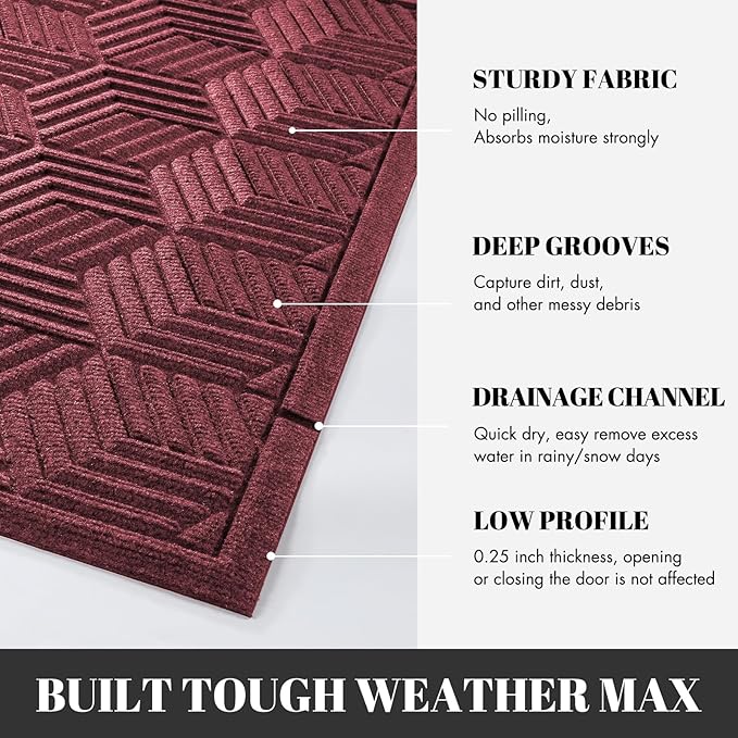Yimobra Outdoor Indoor Runner Mat 72x24, All-Season Waterproof Entrance Mat for Front Door with Drainage Holes, Heavy Duty Non-Slip Doormat for Garage Patio Entryway, Red
