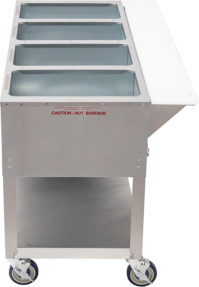 Kratos Commercial Mobile Electric Steam Table/Hot Food Table, 4 Wells, Stainless Steel, NSF 120V (28W-198)
