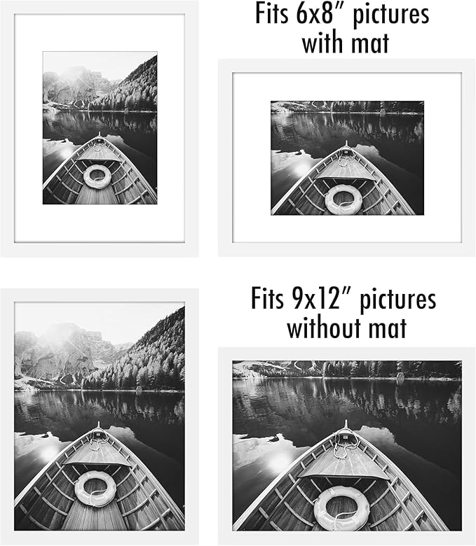 Americanflat 9x12 Picture Frame with Polished Plexiglass - Set of 5 - Use as 6x8 Frame with Mat or Display 9x12 Photo Without Mat - Galleria Collection - Picture Frames for Wall Display - White