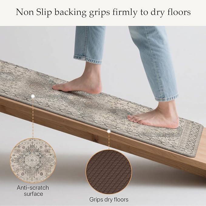 GENIMO Kitchen Mats for Floor, 2PCS Kitchen Rugs Non Slip Washable, Waterproof Anti Fatigue Mat, Comfort Standing Runner Rug for Sink, Office, Laundry, Home, 17.3"x47"+17.3"x30", Blush Camel