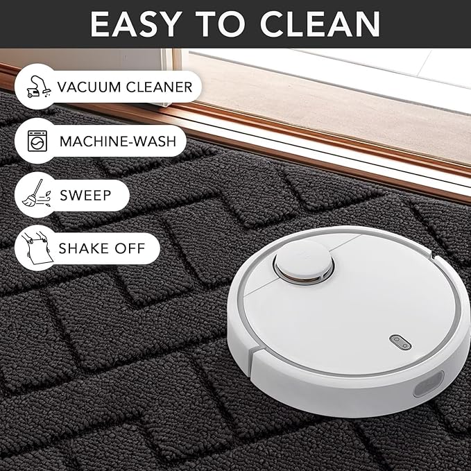 hicorfe Dirt Trapper Indoor Doormat,20"x59" Welcome Door mat,Non Slip Backing Washable Door Mats,Absorbent and Resistant Low-Profile Entrance Inside Floor Mat for Front Back Door,Entryway (Charcoal)