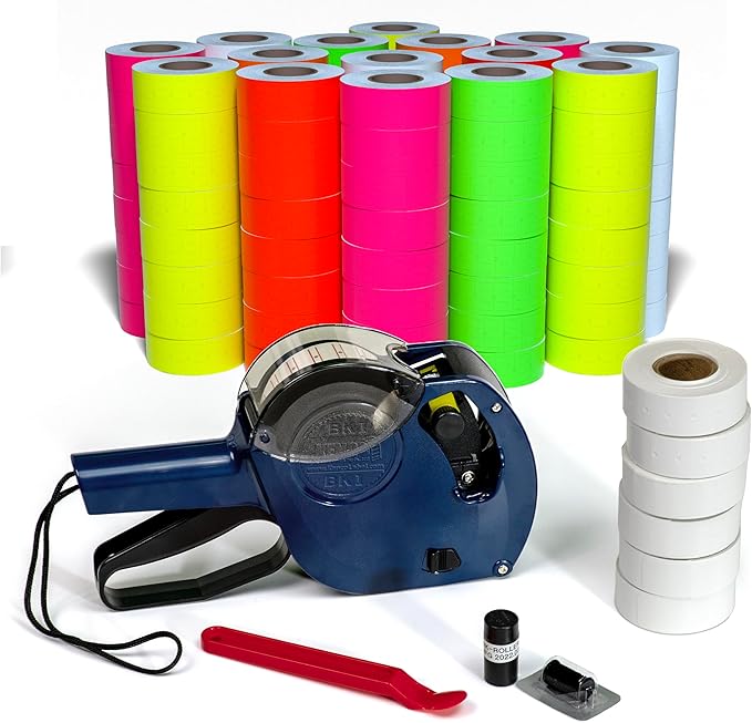 Kenco BK 1 Line Price Gun Kit - Includes 6,000 Labels, 2 Ink Rollers, Label Scraper - 8 Digit Labeler for Pricing, Dating, and Coding (BK-1 KIT 120,000 Labels)