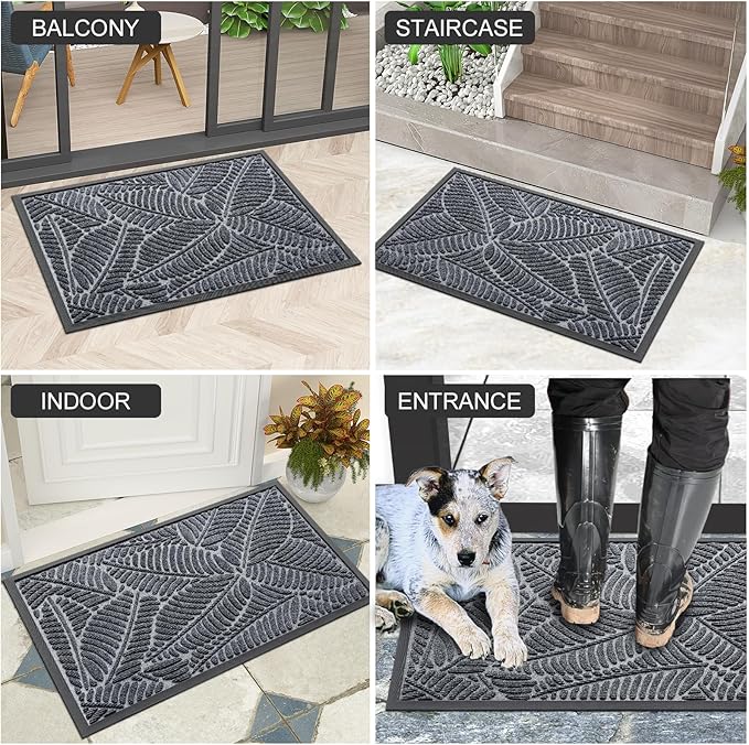 Colorxy Waterproof Doormat, Sturdy Natural Rubber Front Indoor Mat, Non Slip Low Profile Indoor Outdoor Door Mats, Stain and Fade Resistant Floor Mat, Easy Clean Patio Entrance Mat, 71''x47'', Grey