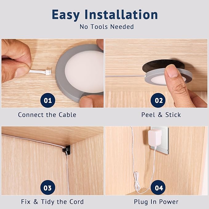 V4light Smart LED Puck Lights,Under Cabinet Lighting Kit with App, Voice, Remote & Hand Control, Works with Alexa & Google Home, Dimmable & Adjustable Color Temperature for Kitchen, Closet, Shelf