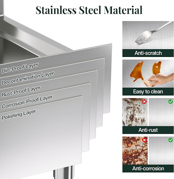 48"x24" NSF Stainless Steel Work Table with Overshelves, Adjustable Shelf & Hooks, NSF-Certified Heavy-Duty Prep Station for Commercial Kitchen, Restaurant, or Garage