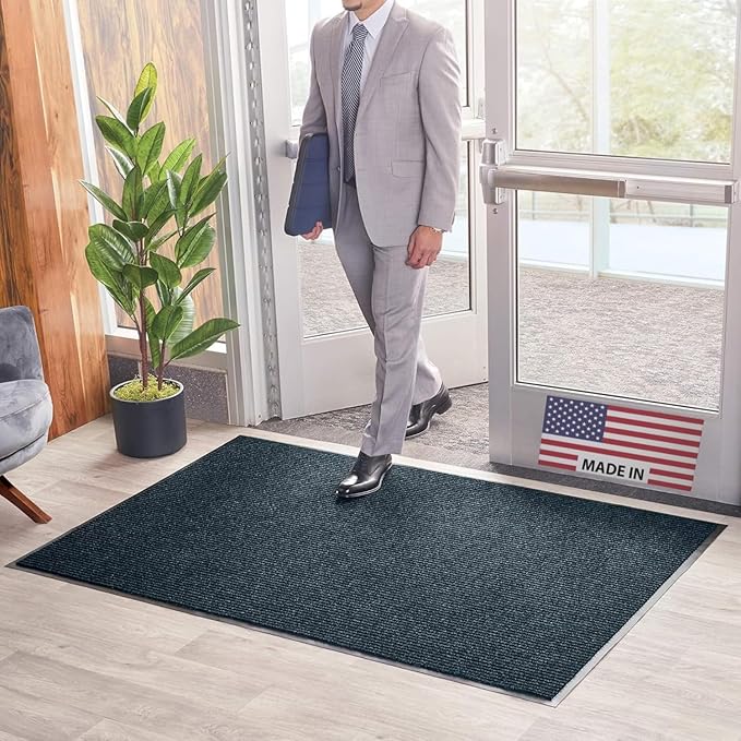 Consolidated Plastics Brush Dry Mat - Made in USA, Heavy-Duty Commercial DoorRug for Indoor/Outdoor Entryways, Non-Slip Backing for High-Traffic Areas (3' W x 6' L, Blue)