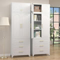 Kitchen Pantry Cabinet，90" Storage Cabinets with Doors and Shelves,Metal Pantry Cabinet with 3 Drawers,White Kitchen Cupboard for Livingroom,Pantry, Bathroom