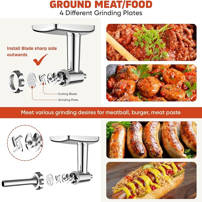 Stainless Steel Meat Grinder for KitchenAid Mixer, Meat Grinders, Sausage Stuffer, Burger Press, For Kitchen Aid Meat Grinder Attachment for KitchenAid Stand Mixer, Dishwasher Safe