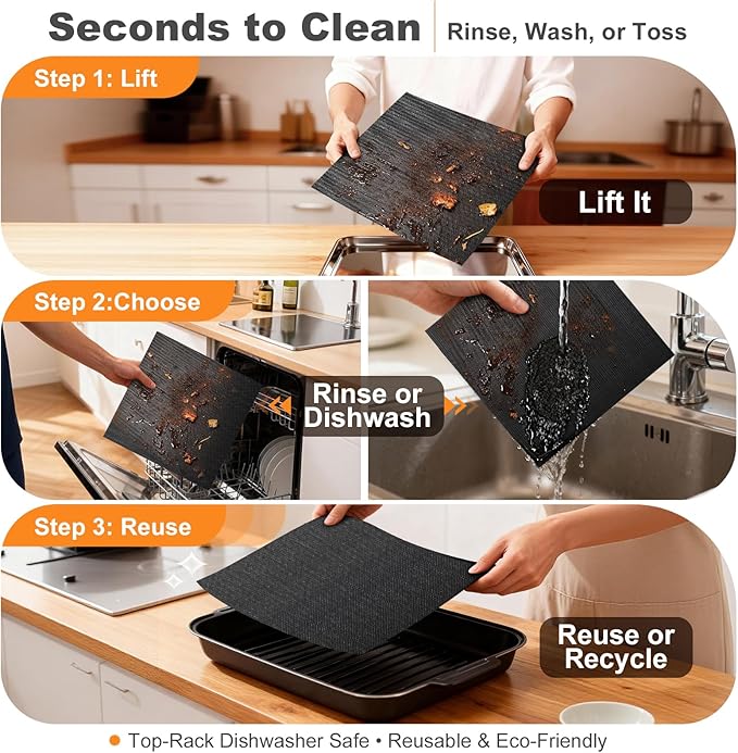 Updated 4 Pack 11.6"x11.6" Toaster Oven Liners for Bottom of Oven, Reusable Non-Stick Heat Resistant Air Fryer Liners, Compatible with Ninja, Breville, Cuisinart, Cosori, Black & Decker, Emeril