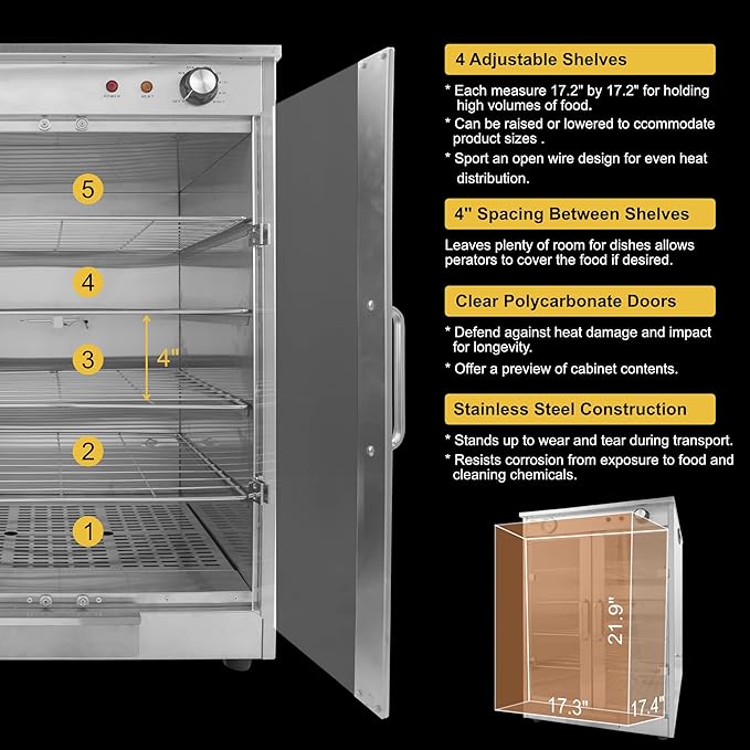 5-Shelf Electric Hot Box Food Warmer Accommodating up to (10) 16" Pizza Boxes, Countertop Heated Holding Cabinet for Pretzels, Warming Machine for Home Commercial Use, w/Water Drawer, 120V 600W