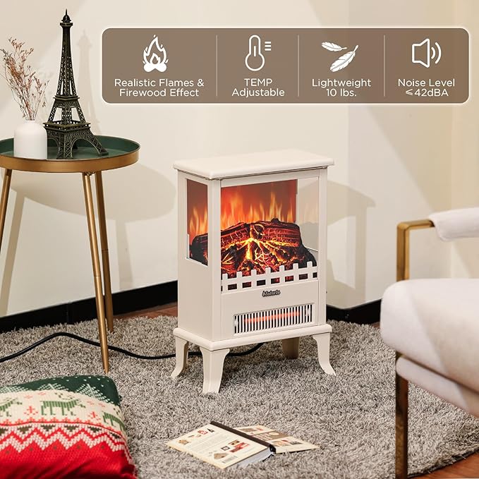 TURBRO Suburbs TS17Q Infrared Electric Fireplace Stove, 19" Freestanding Stove Heater with 3-Sided View, Realistic Flame, Overheating Protection, CSA Certified, for Small Spaces, Bedroom - 1500W
