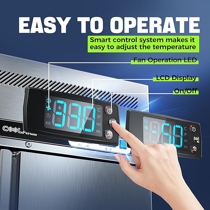 Coolake 48" W 2 Door Commercial Refrigerator and Freezer Combo, 36 Cu.ft 2 Section Stainless Steel Solid Door Fan Cooling Upright Reach in Freezer for Restaurant, Bar, Shop, Garage